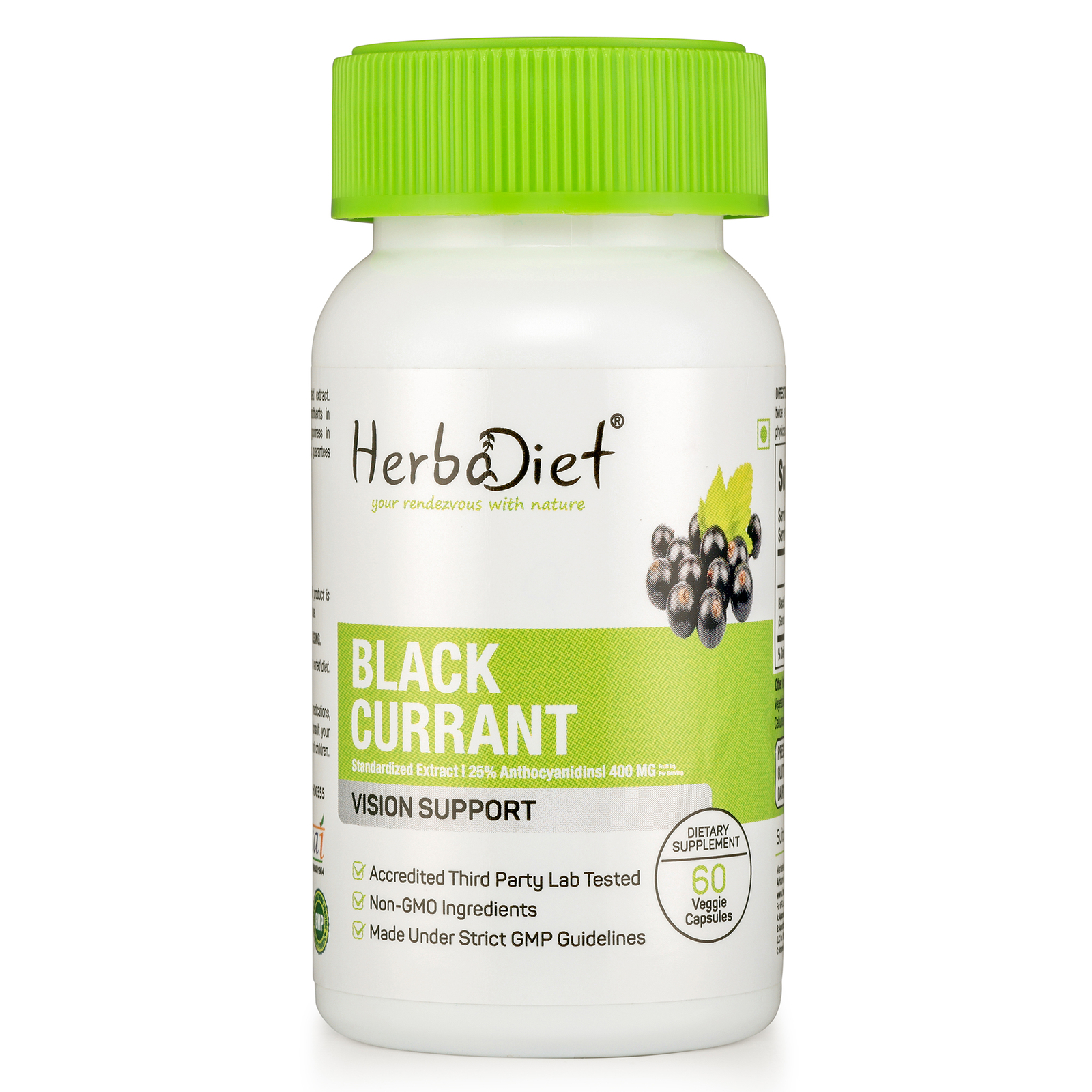 Black Currant Extract 400mg Capsules | 25% Anthocyanidins for Eye Health