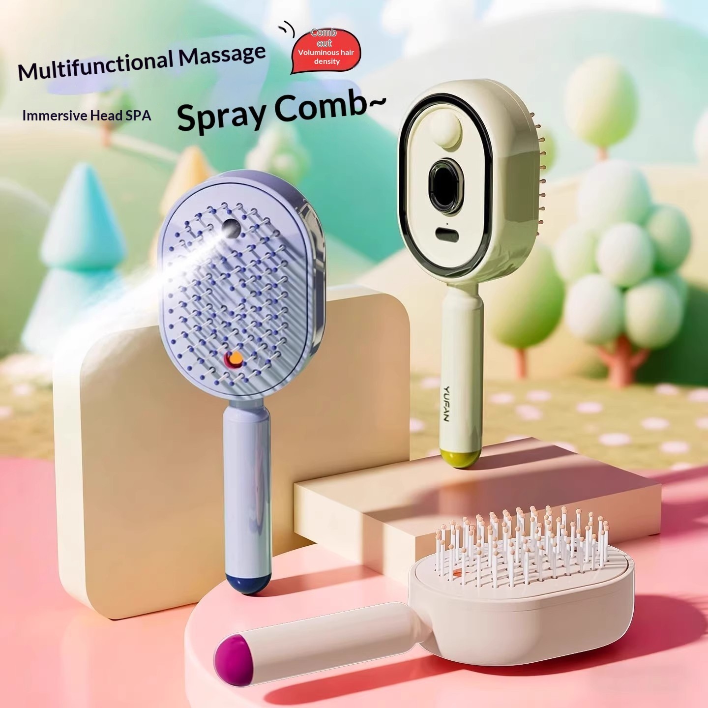Electric Spray Hair Brush USB Rechargeable Scalp Massager Anti Static Comb