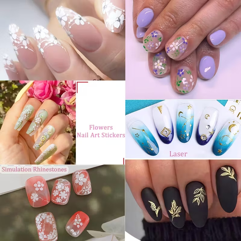 4 different sheets Nail Art Stickers, 3D Self-Adhesive Nail，Multicolor