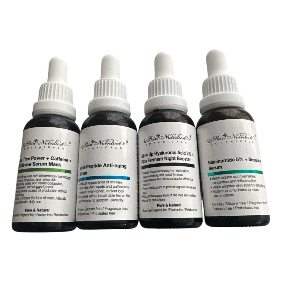 Skin Nutrition Botanicals 4-Pc Face Serum Set Hyaluronic Niacinamide Peptides