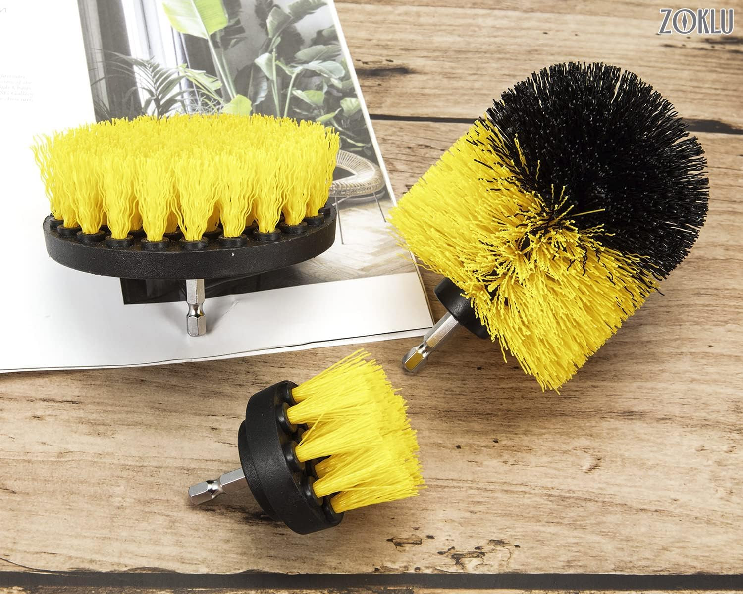 Brush Attachment for Drill, 1/4 In Hex Shaft; Use on Car Detailing, Carpet,
