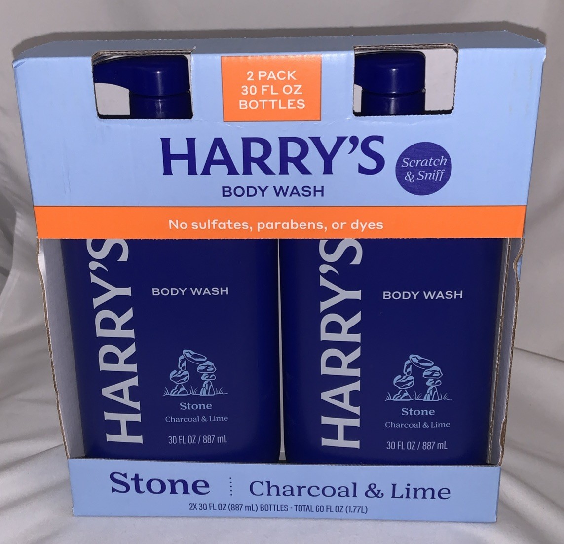 Harry’s Stone Body Wash Charcoal & Lime 2 Pack 30 fl oz No Sulfates Paraben-Free