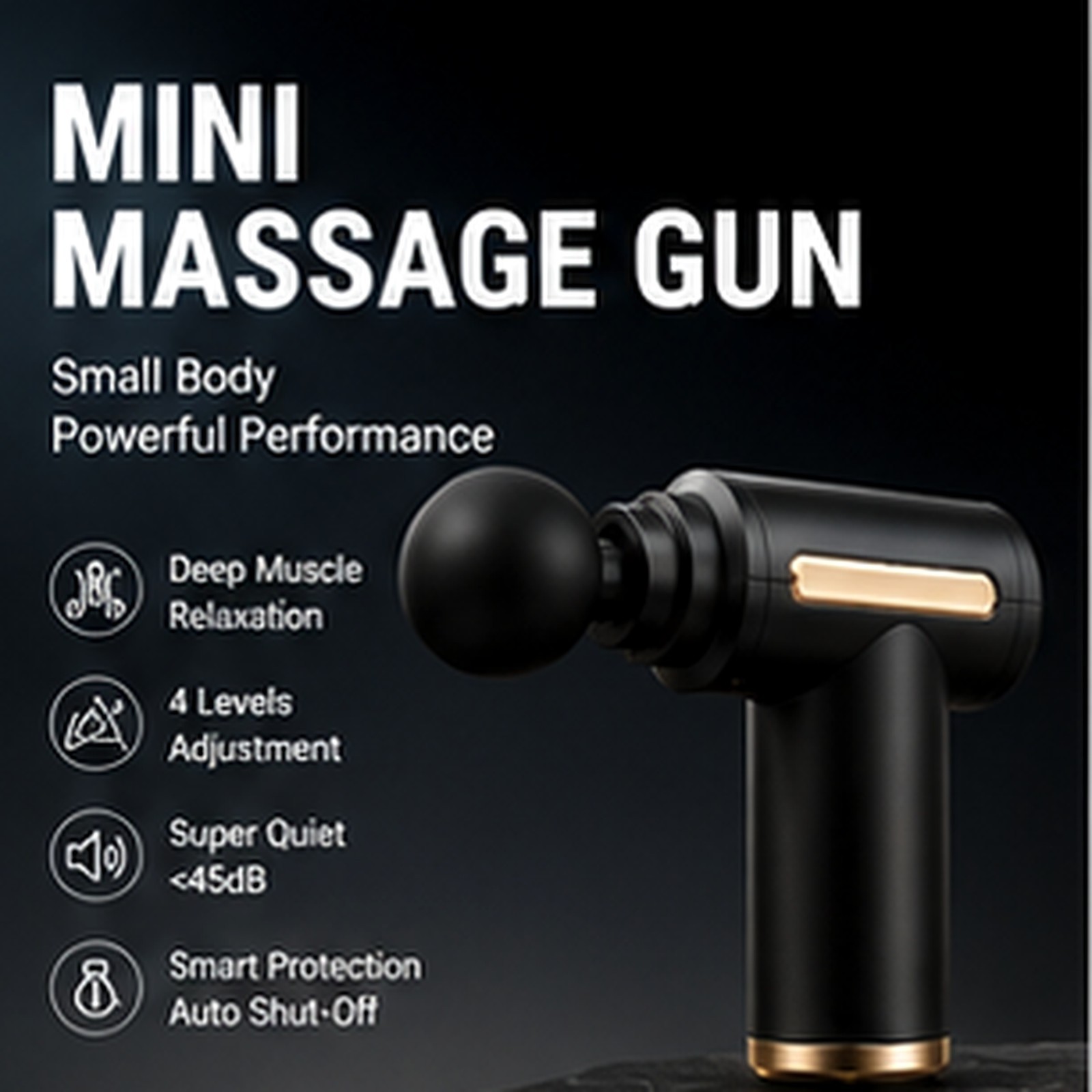 Mini Massage Gun Deep Tissue Percussion Massager Portable Quiet 4 Heads USB