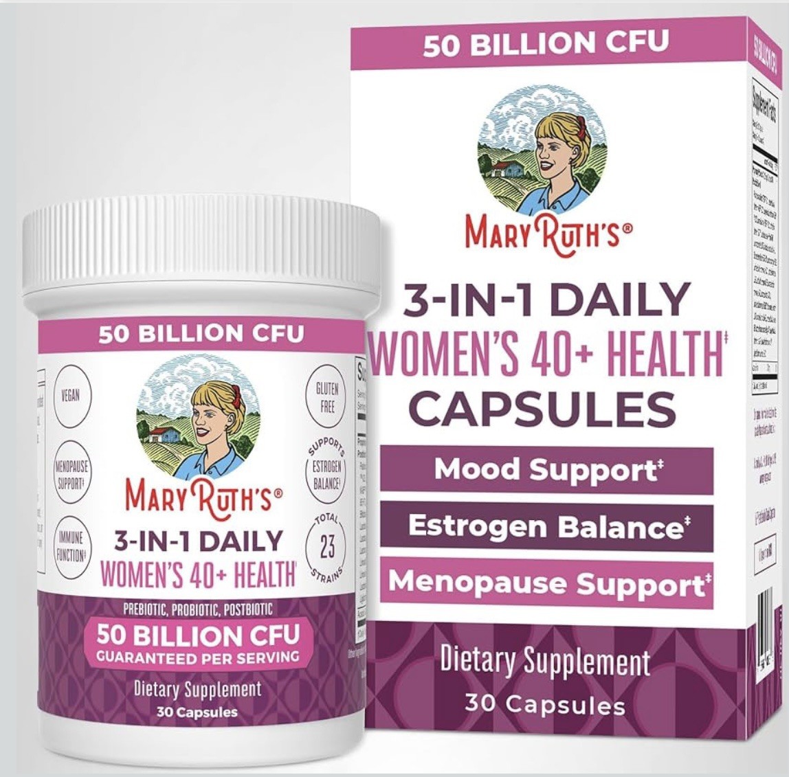 EXP:02/28 Mary Ruth’s 3-In-1 Daily Women’s 40+ Health 50 Billion CFU 30 Capsules