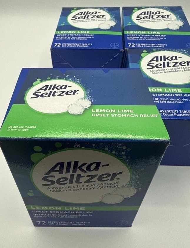 (4 Pack) Alka-Seltzer Heartburn Relief Lemon Lime Flavor Effervescent 72 Tablets