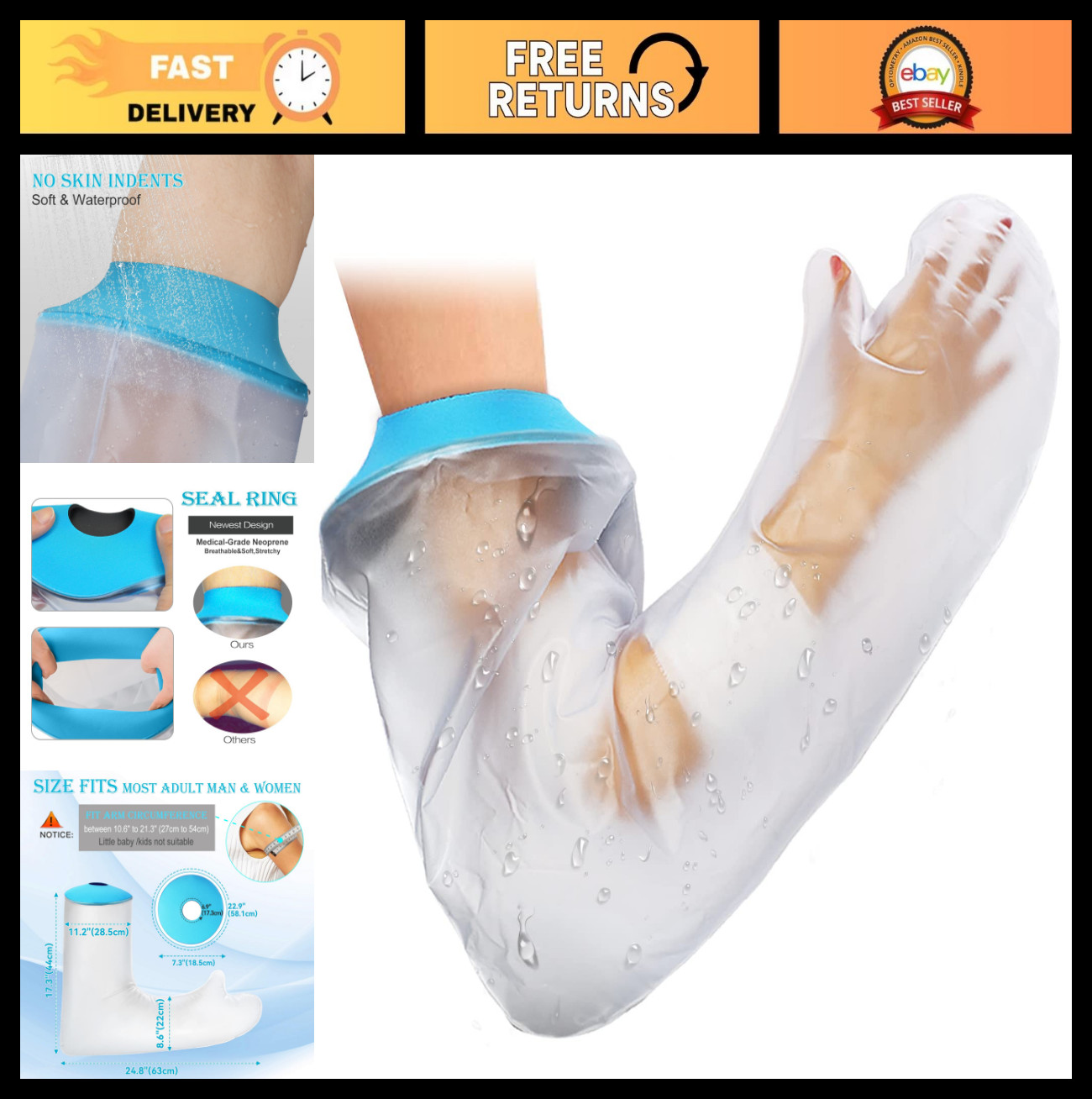 Waterproof Cast Covers for Shower – Reusable Full Arm Protector for Hand, Wrist,