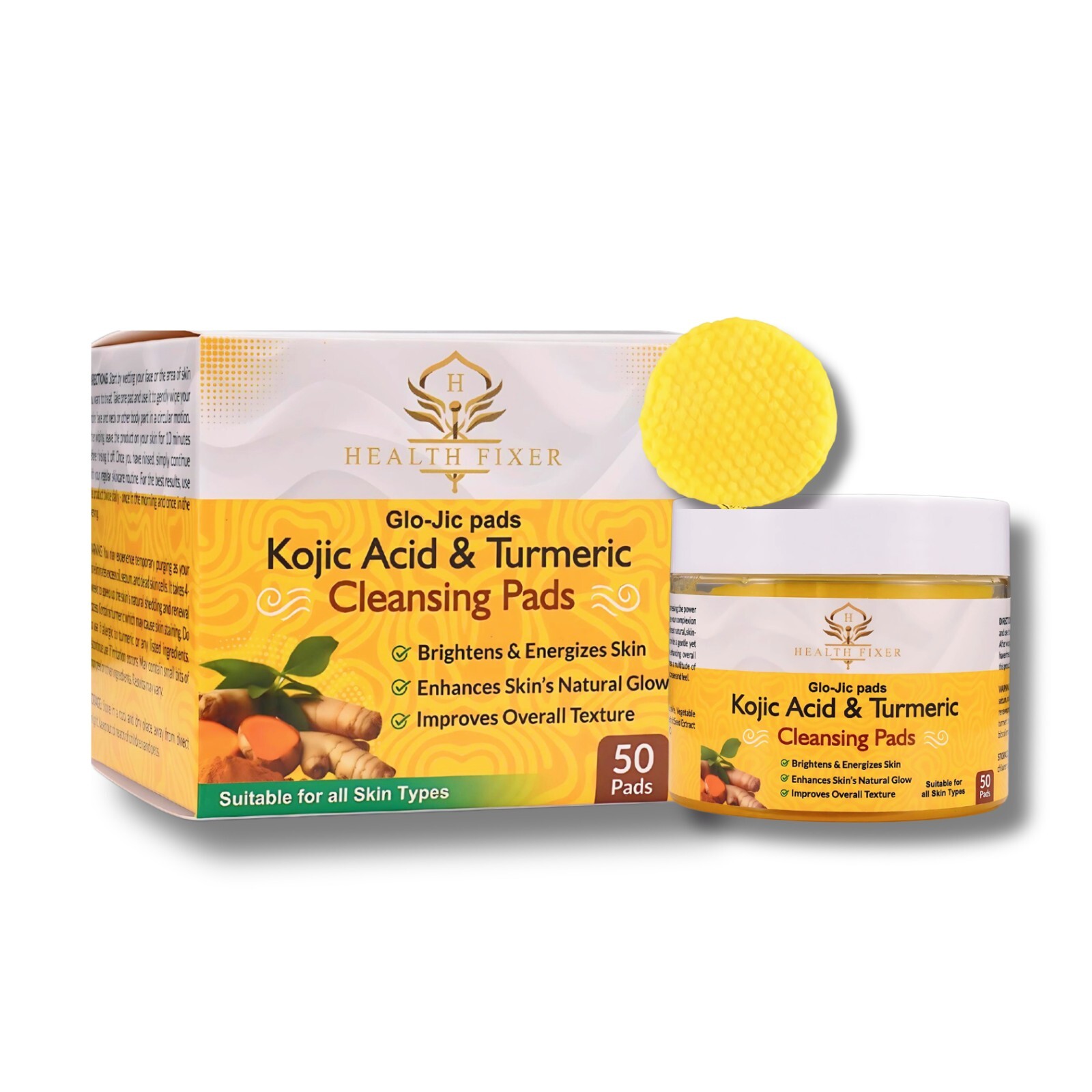 Turmeric kojic acid cleansing pads | Vitamin C B5 | 50 Pads Travel jar