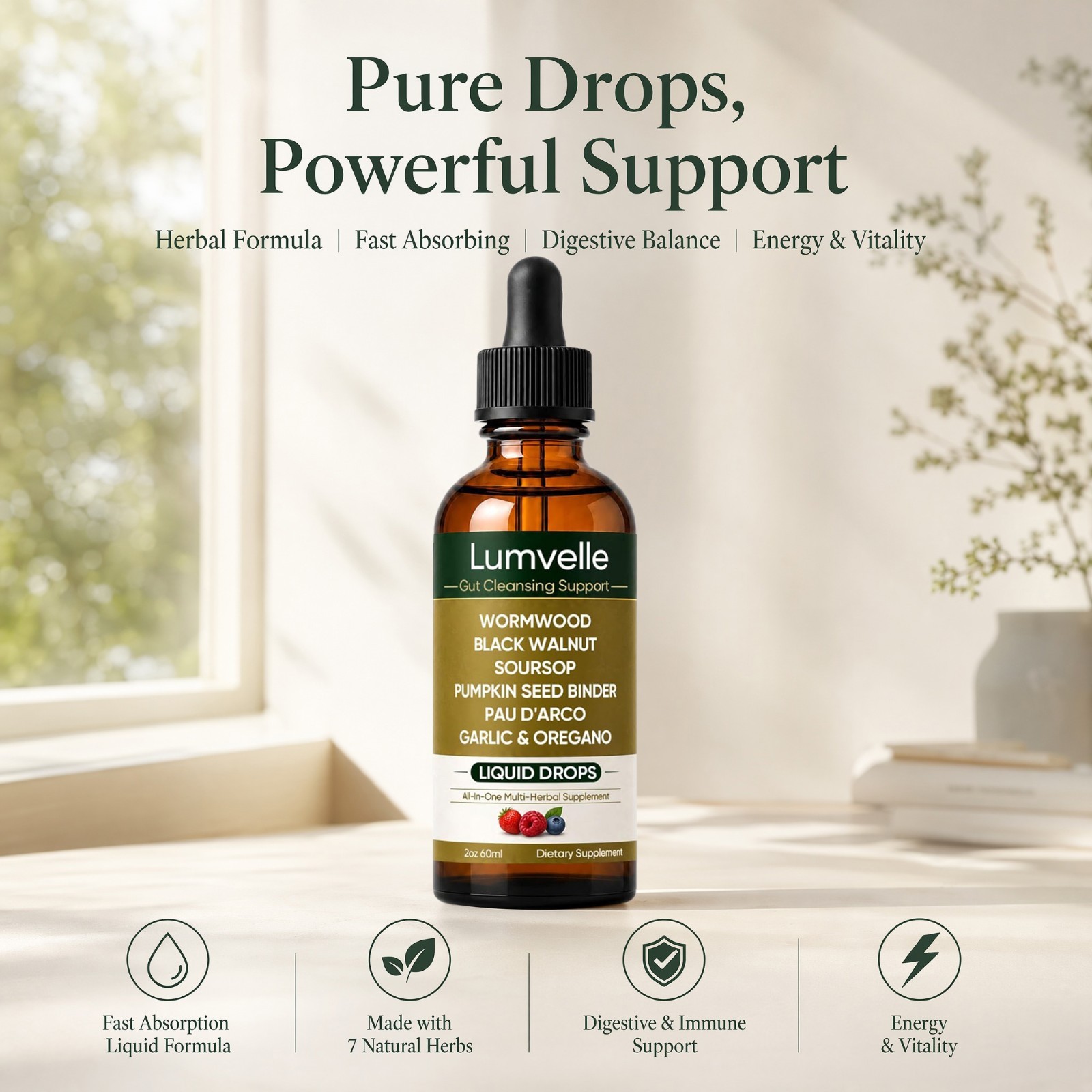 LUMVELLE Wild Harvested Wormwood Herbal Liquid Botanical Supplement Drops