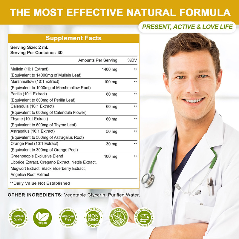 60ML Mullein Drops for Lungs Cleanse Mullein Leaf Extract Vegan Non-GMO