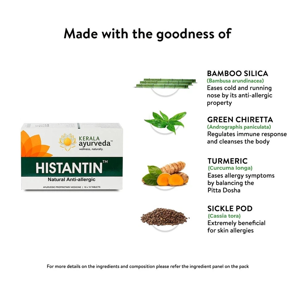 Kerala Ayurveda Histantin | Ayurvedic Allergy Relief Cold Cough Sneezing 100 Tab