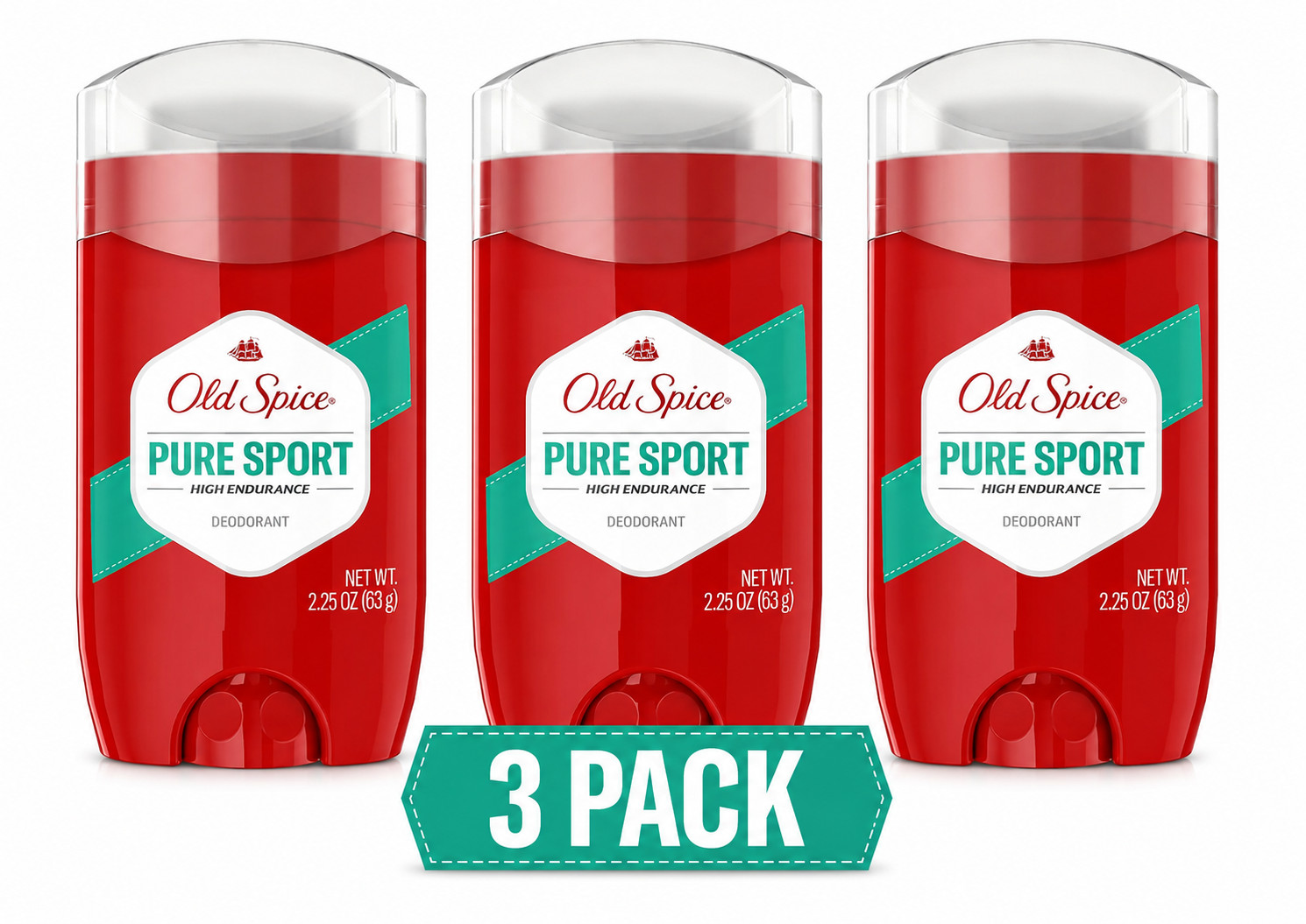 Old Spice High Endurance Pure Sport Deodorant for Men 3 Pack 2.25 oz Each