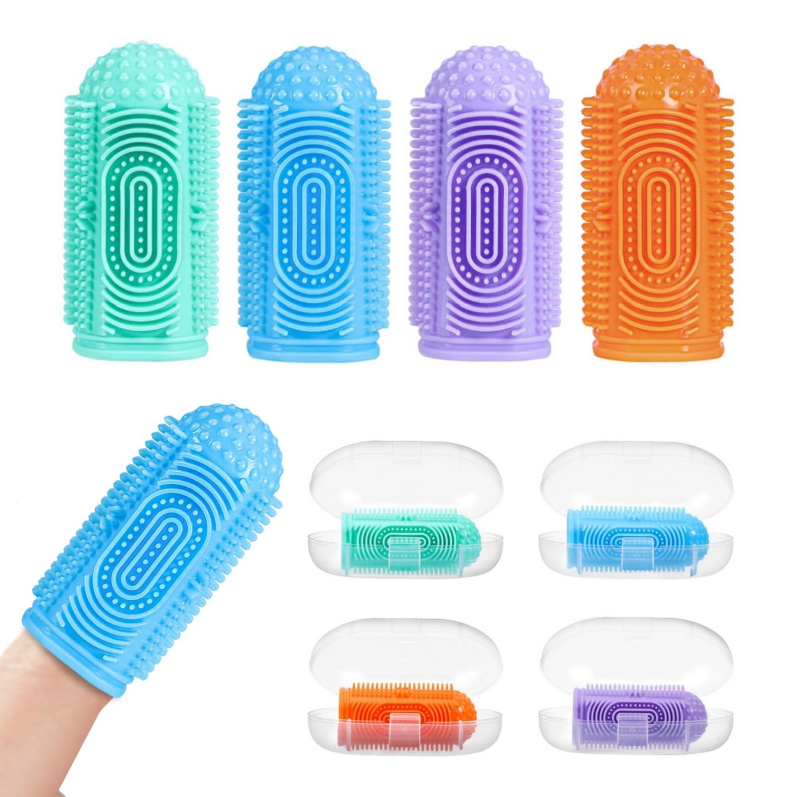 Finger Tooth Brushing Baby Toothbrush 4 Pcs with 4 Travel Storage Case,Food S…
