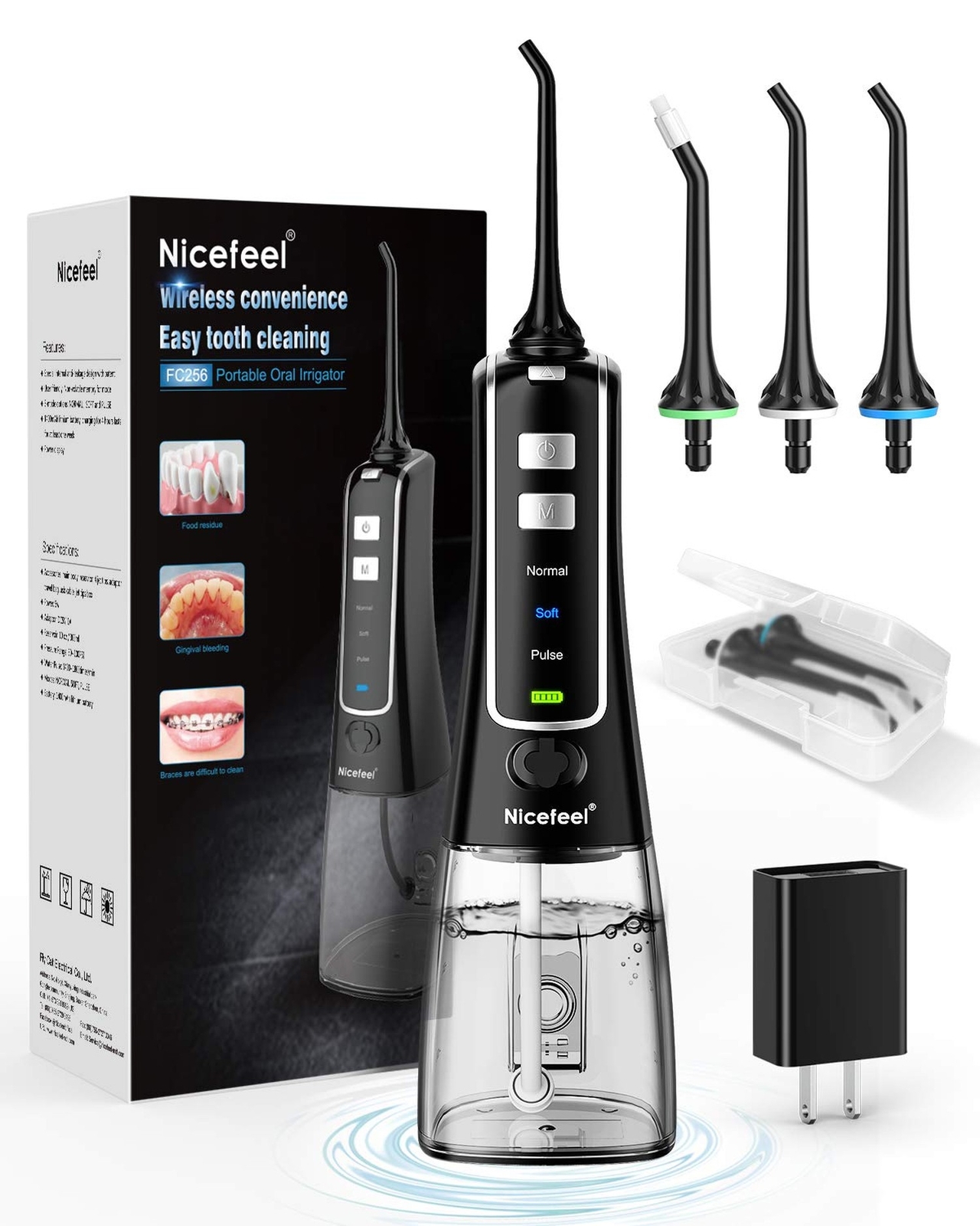 Nicefeel Cordless and Rechargeable Water Flosser – 300ML Water Tank Oral Irri…