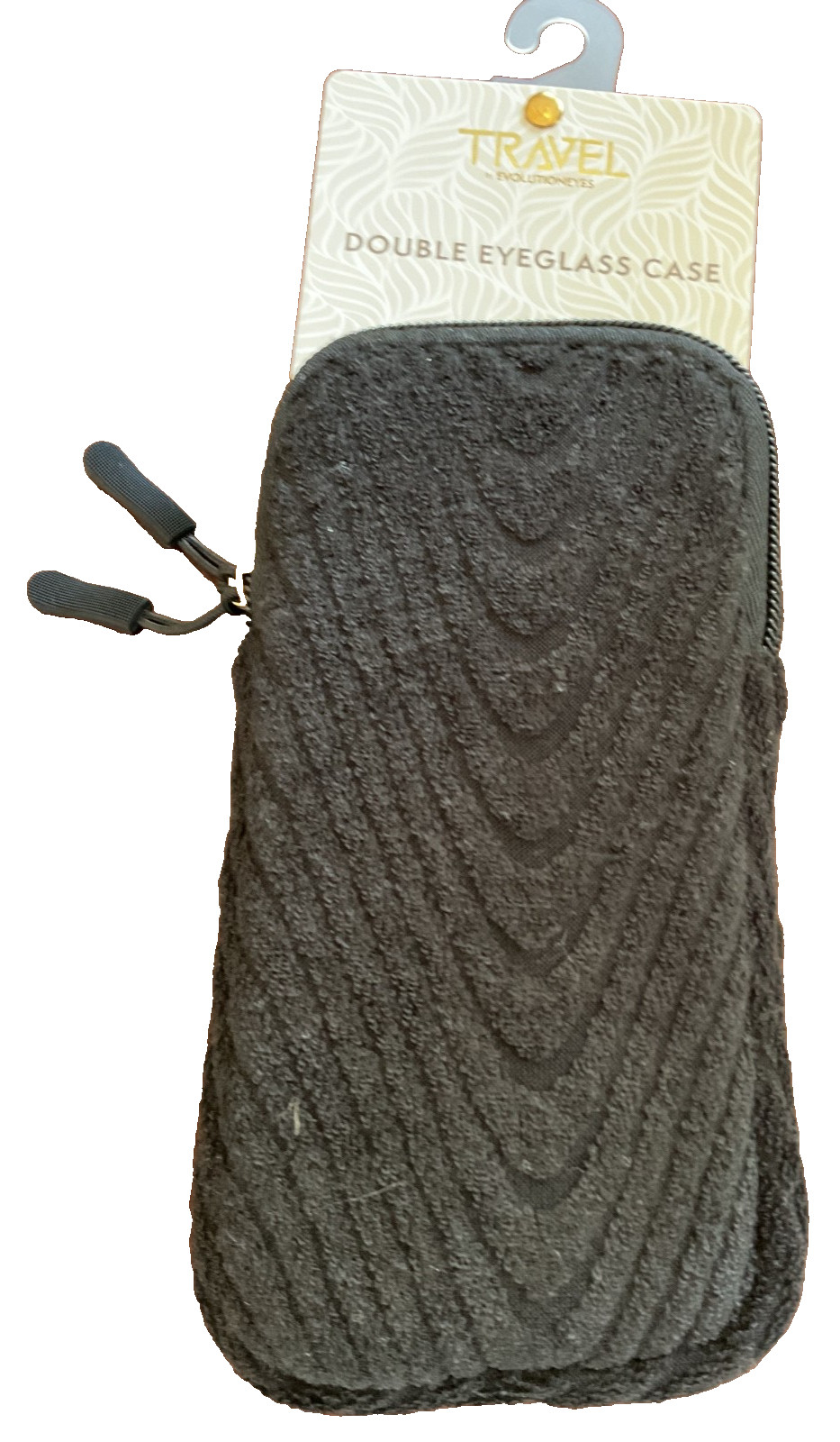 EVOLUTION EYES TRAVEL DOUBLE EYEGLASS CASE BLACK 7 x 3 100% POLYESTER NWT