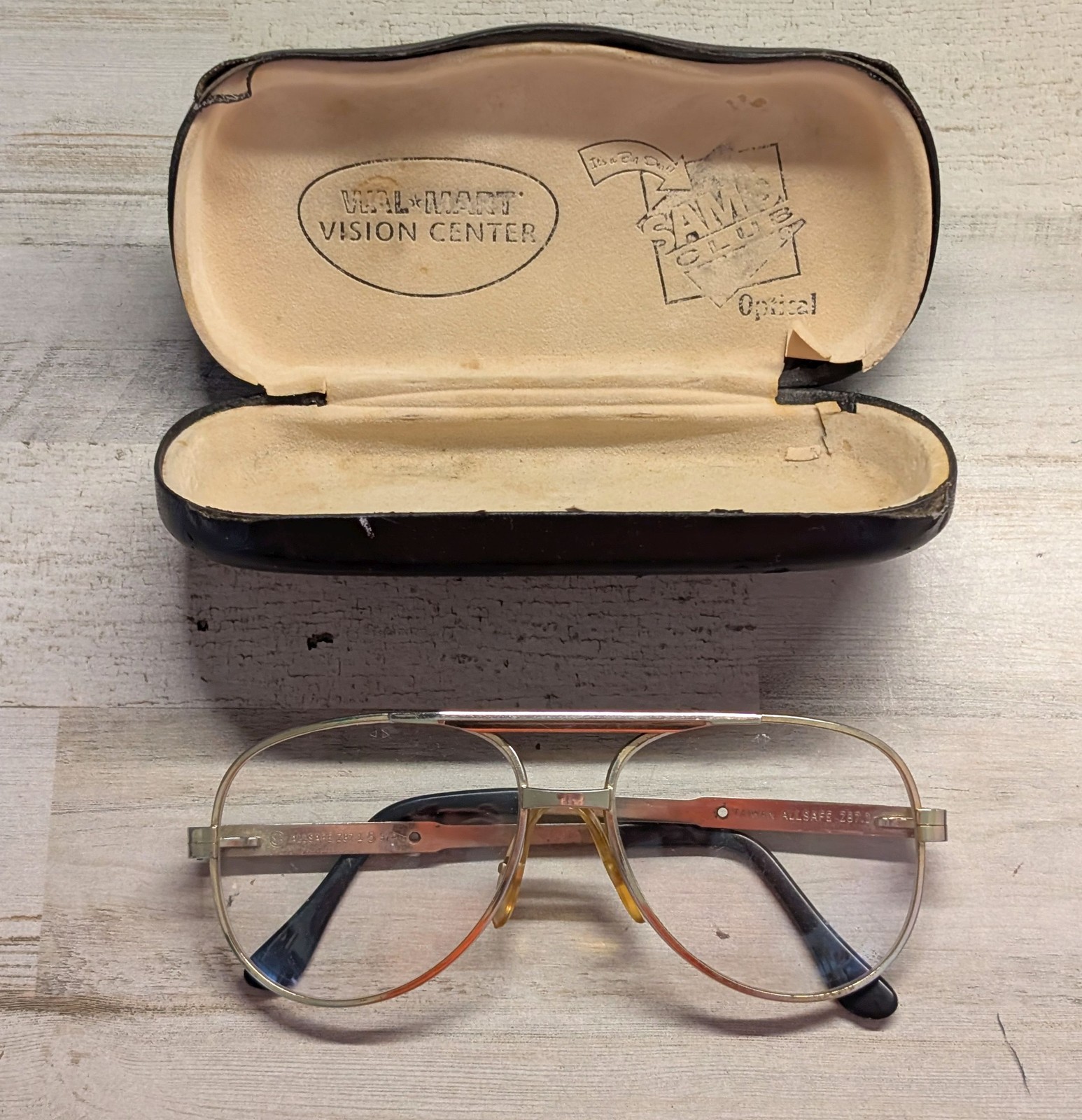 Vintage ALLSAFE Z87.1 Gold Aviator Eyeglass Frames Safety Glasses Taiwan w/ Case