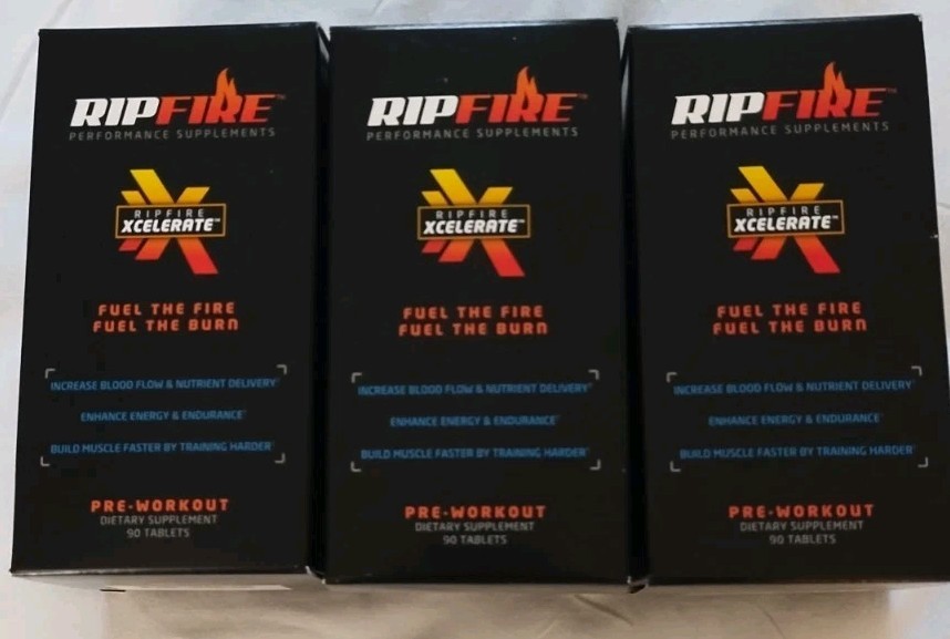3X RipFire Xcelerate Pre-Workout Dietary Supplements 90 Tablets Each Full Energy