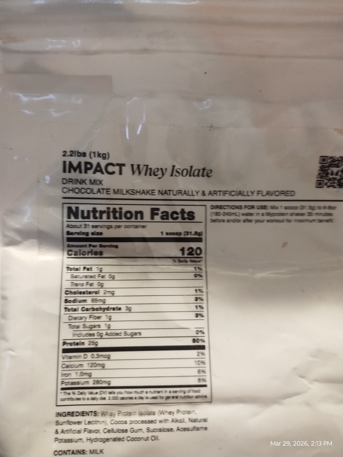 MyProtein Impact Whey Isolate 2.2 Lbs Chocolate Milkshake Exp 2/2027 New 120 Cal