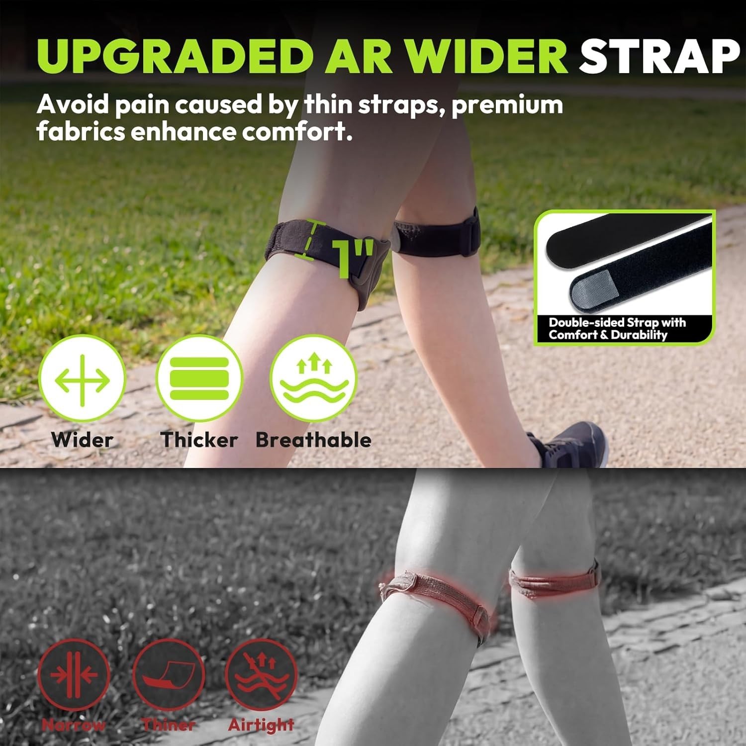 Patellar Tendon Support Strap, Silicone Knee Brace for men women, Adjustable Pat