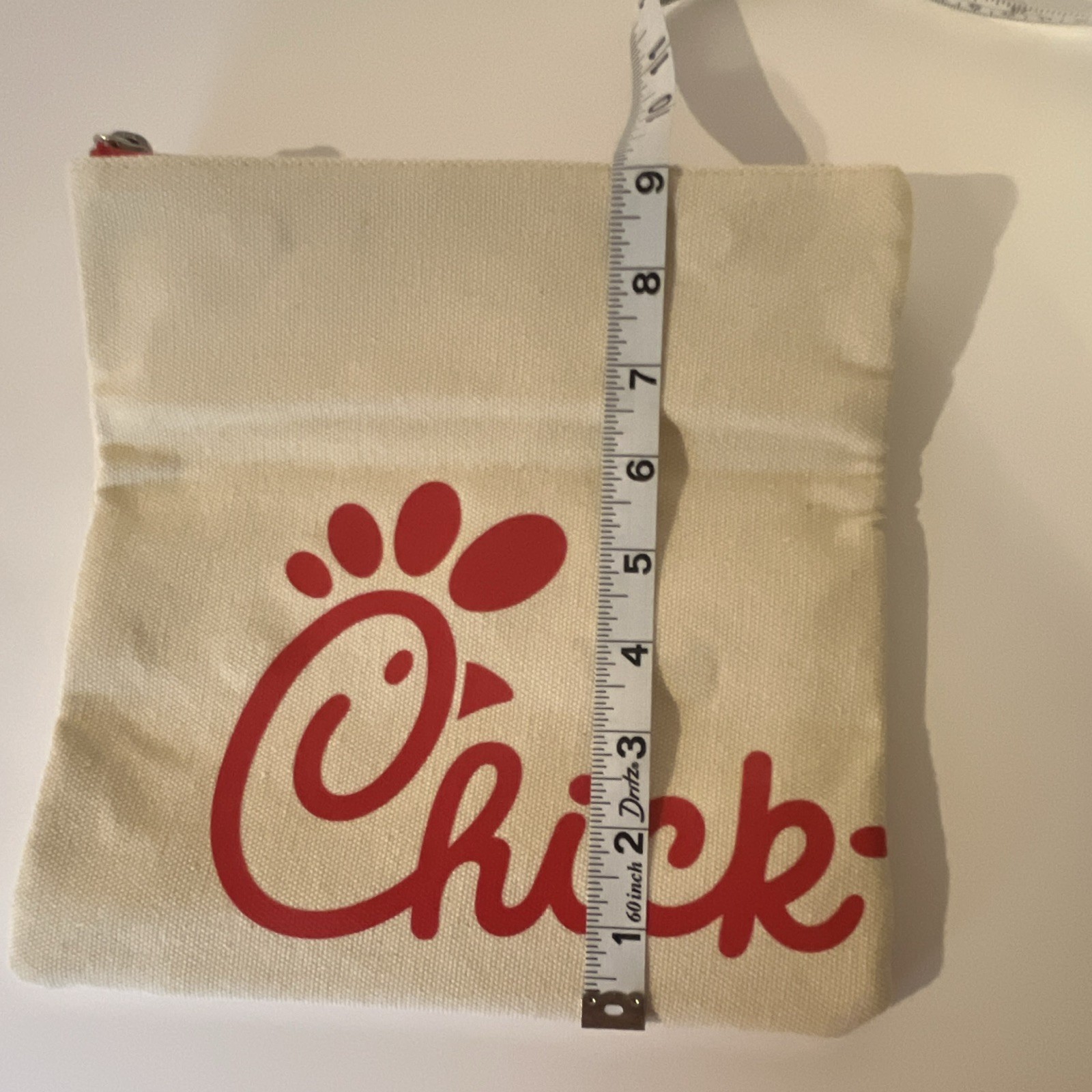 Chick-fil-A Logo Canvas Zipper Makeup Bag, Beige/Red, 9 in x 6 in
