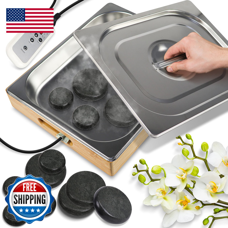 Serenelife Portable Massage Stone Warmer Set Electric Spa Hot Stones Massager