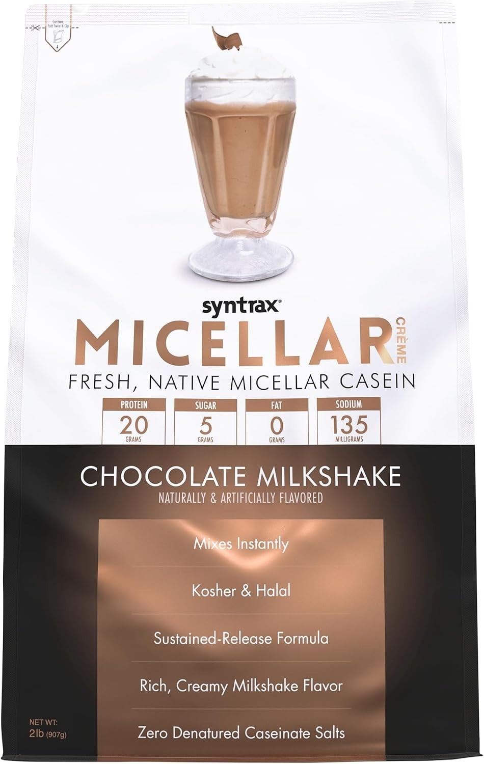 Chocolate Milkshake Micellar Casein, 100% rBST-Free – 2 lb for Muscle Recovery