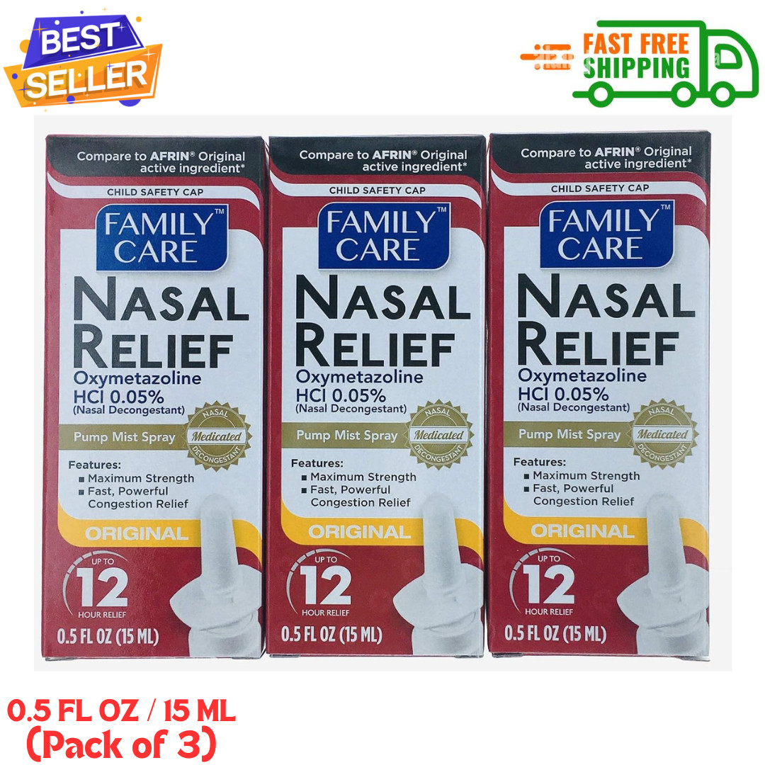Family Care Nasal Relief Pump Mist Spray .5OZ [ Pack of 3 ] …