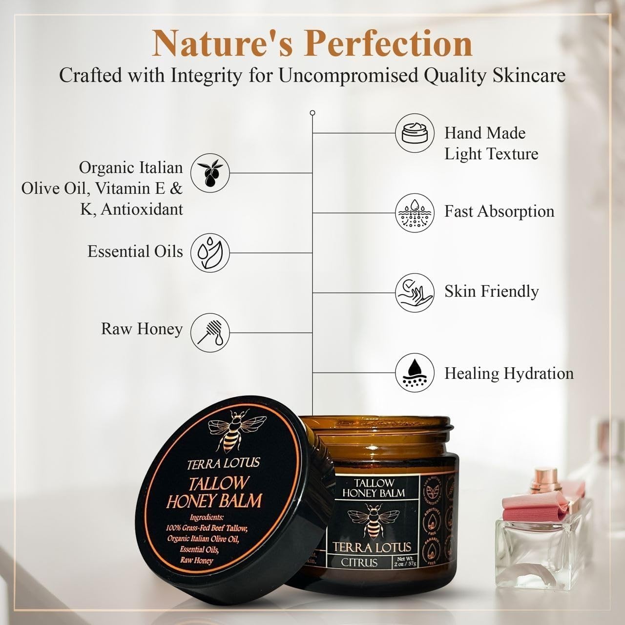 2 PACKS-Organic Grass-Fed Beef Tallow Balm with Raw Honey-Moisturizing Cream NEW