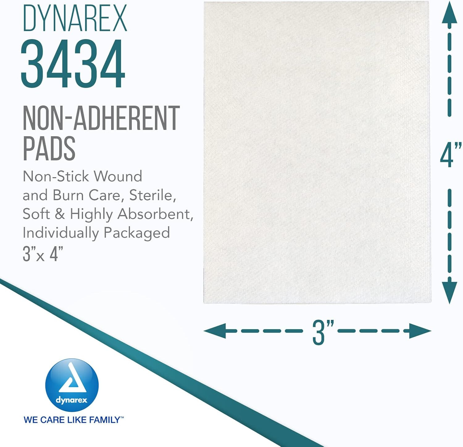 Dynarex Sterile Non-Adherent Dressing Rectangle 3 x 4″ 3434 100 per Box