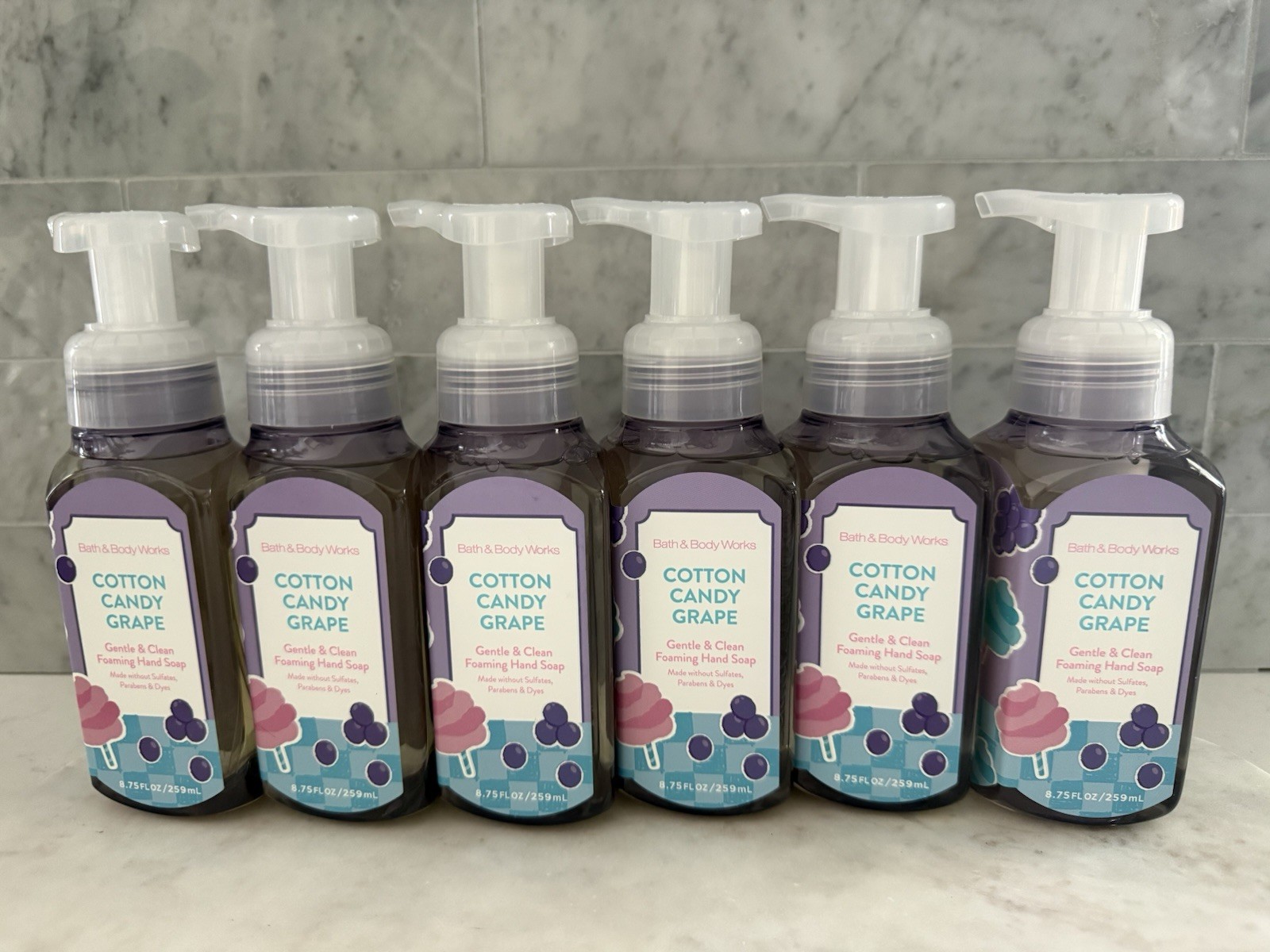 Bath & Body Works X6 COTTON CANDY GRAPE Foaming Hand Soap 8.75oz New Lot Citrus