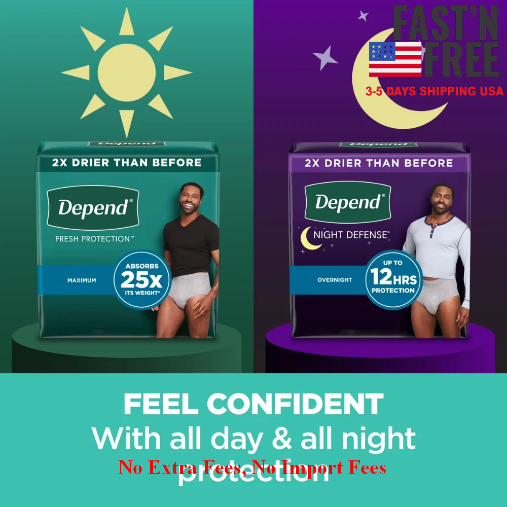 Depend Night Defense Men Incontinence Underwear, Adult Diapers, S/M, 64 Count