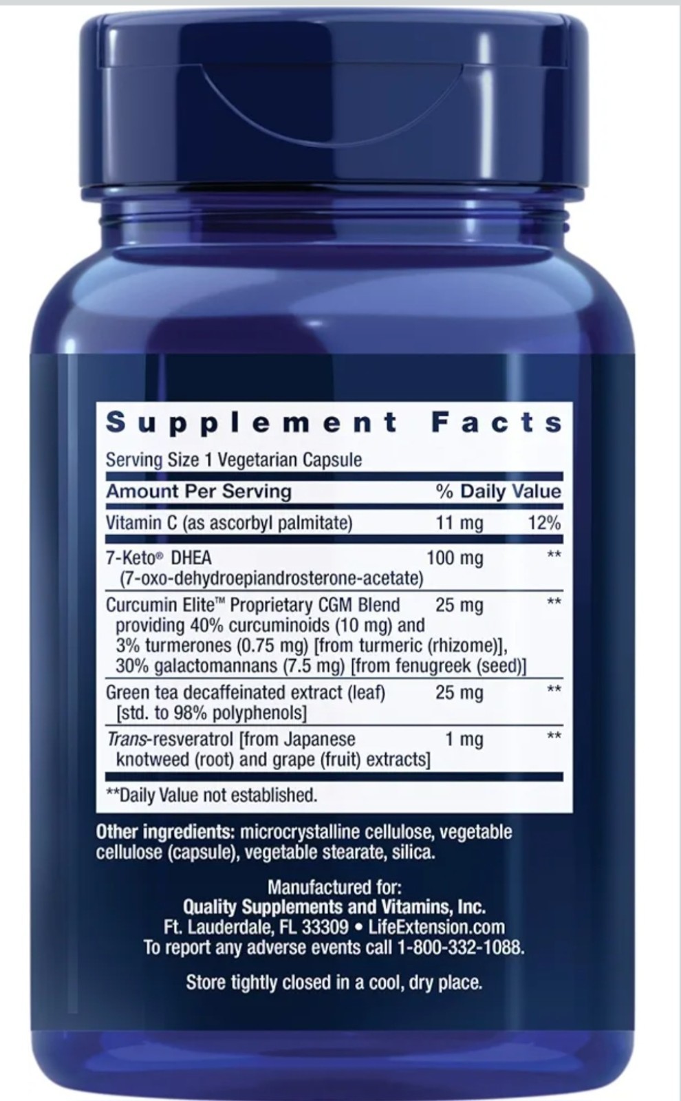 Life Extension 7-Keto DHEA Metabolite 100mg 60 Veg Caps Gluten-Free Non-GMO