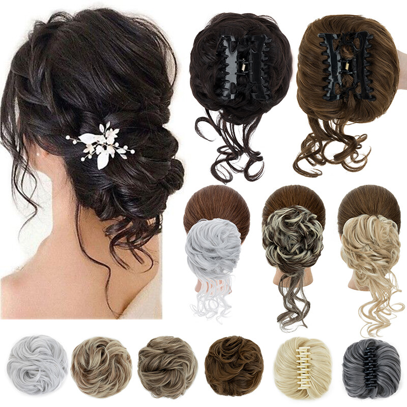 Natural Curly Messy Bun Hair Piece Scrunchie Updo Claw Clip in Hair Extensions U