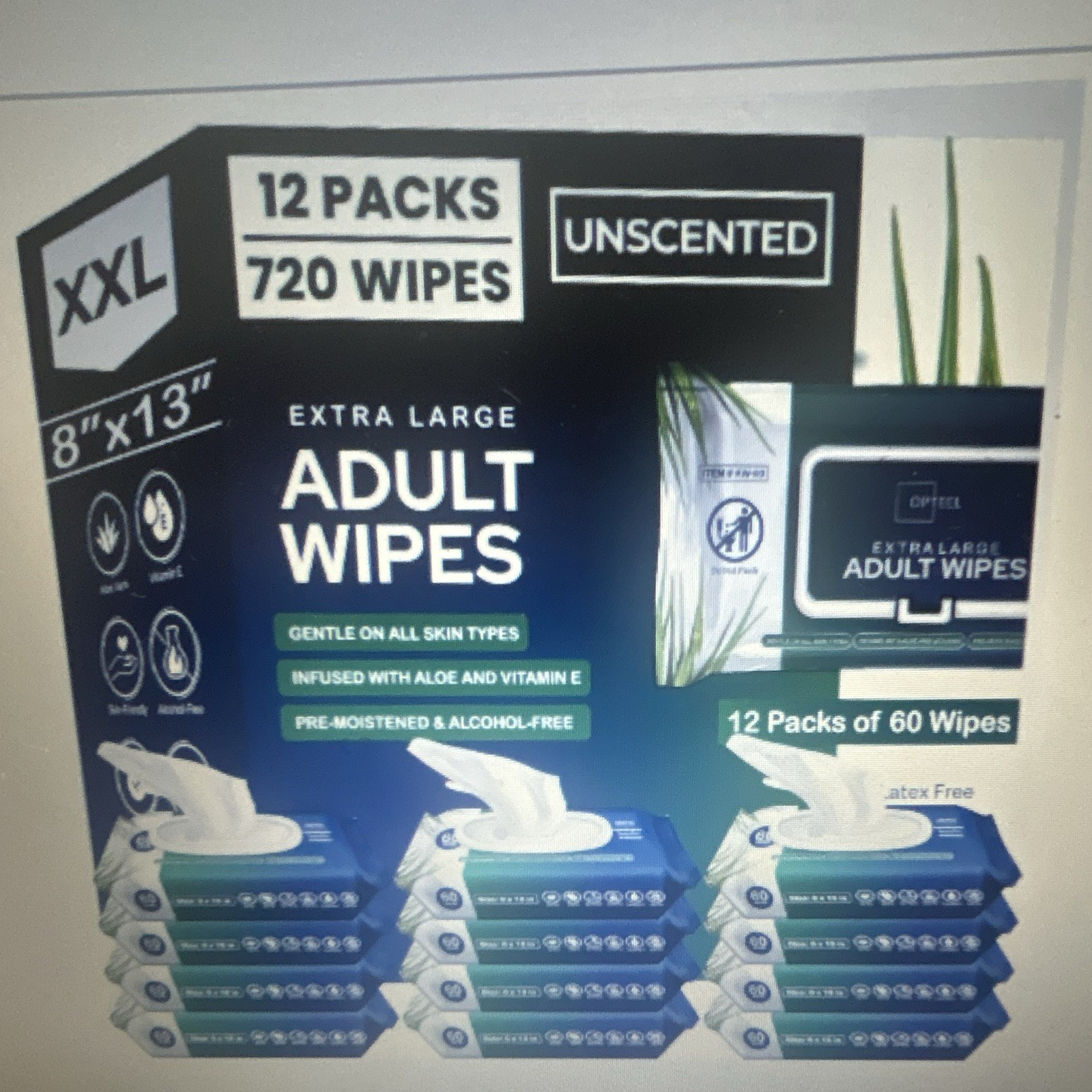 OPTEEL XXL Adult Wipes Unscented Alcohol-Free Hypoallergenic 720ct 8″x13″