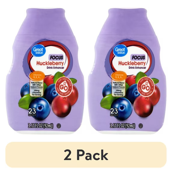 (2 pack) Great Value Focus Huckleberry Drink Enhancer Liquid, 3.11 fl oz-