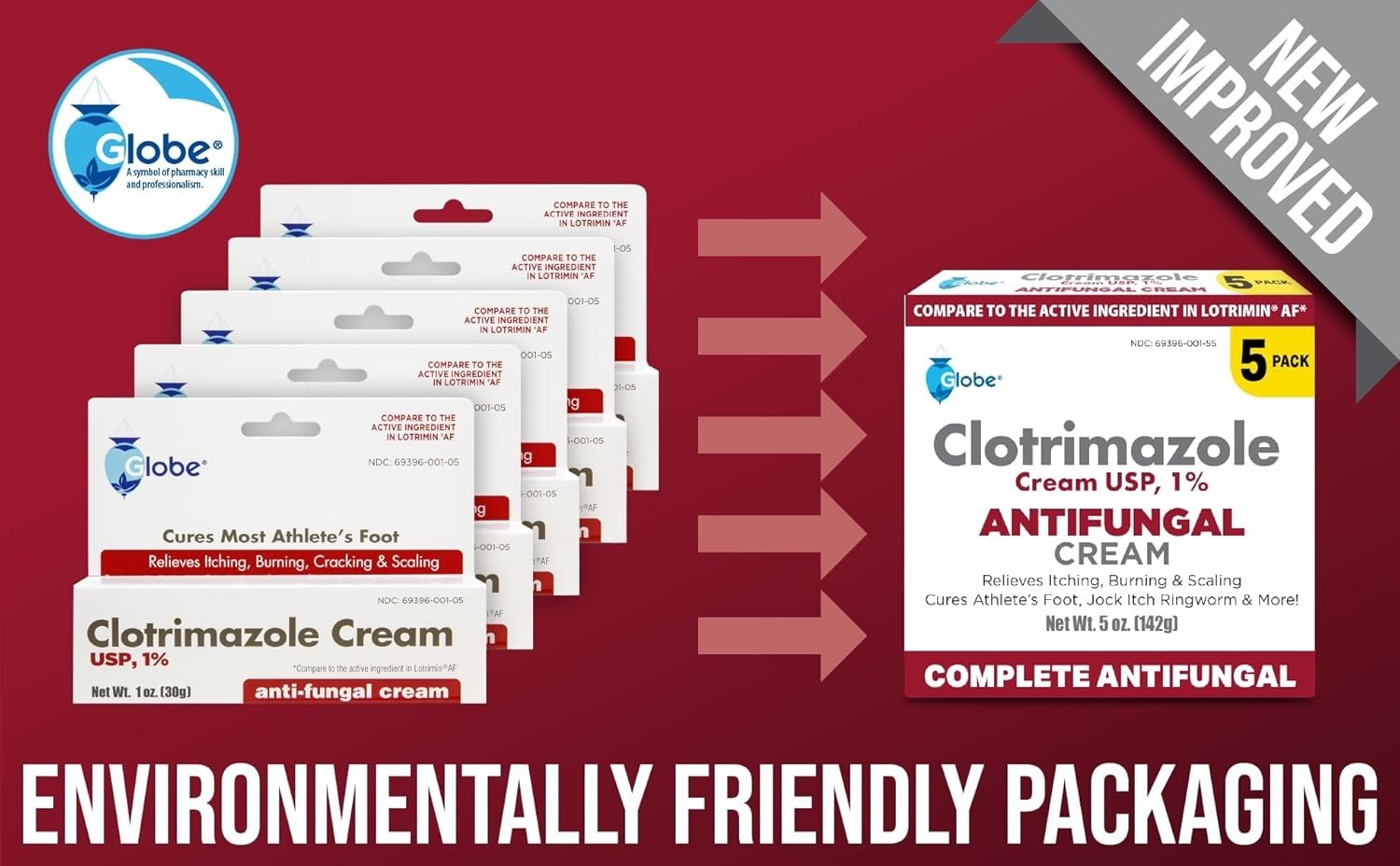 5Pack Anti-Fungal Cream Cure Athletes Foot, Jock Itch, Compare to Lotrimin AF 1%