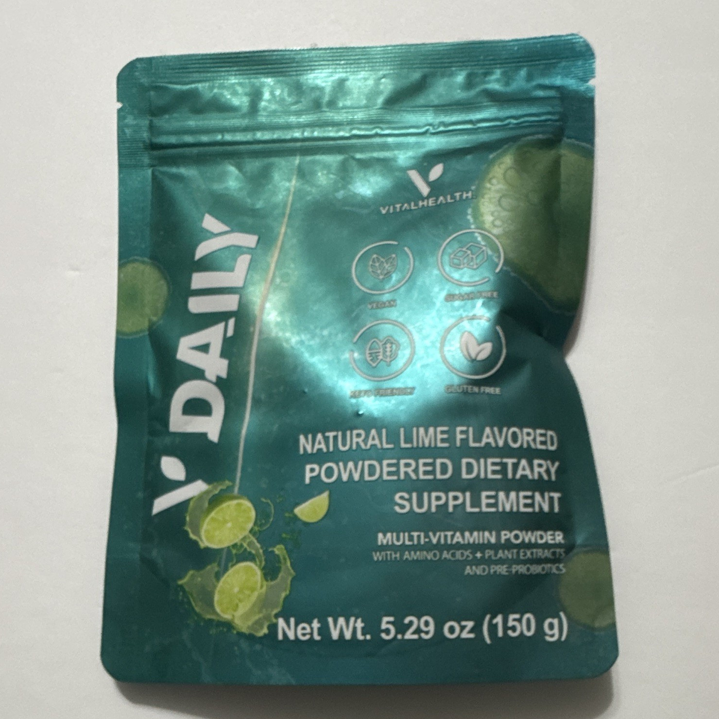 VitalHealth V-DAILY Lime Multivitamin Powder Vegan Sugar-Free 150g 5.29oz