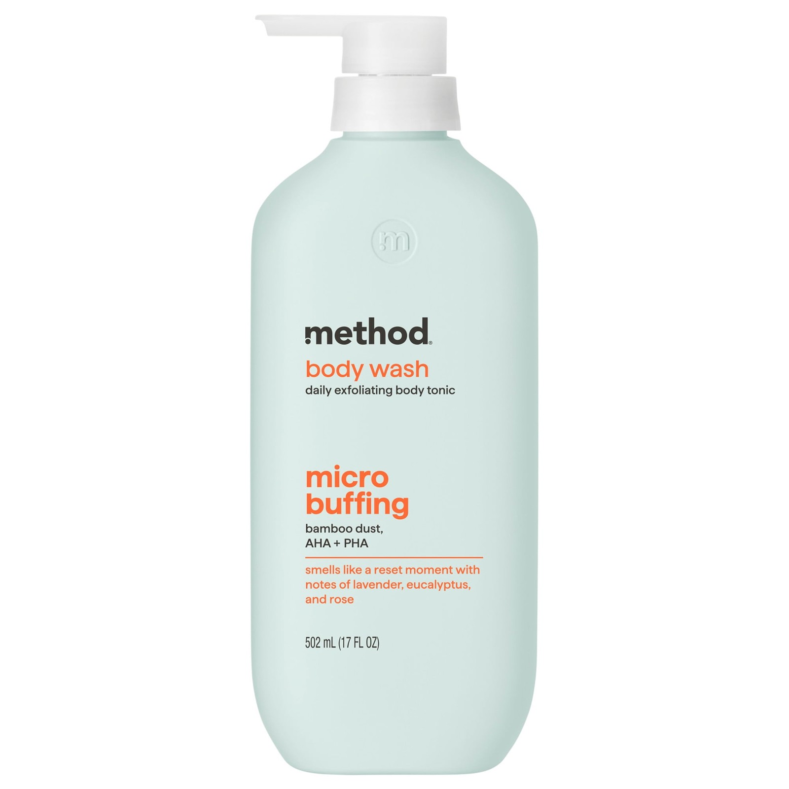 Method Micro Buffing Body Wash, Lavender Eucalyptus & Rose, with AHA+PHA, 17 oz