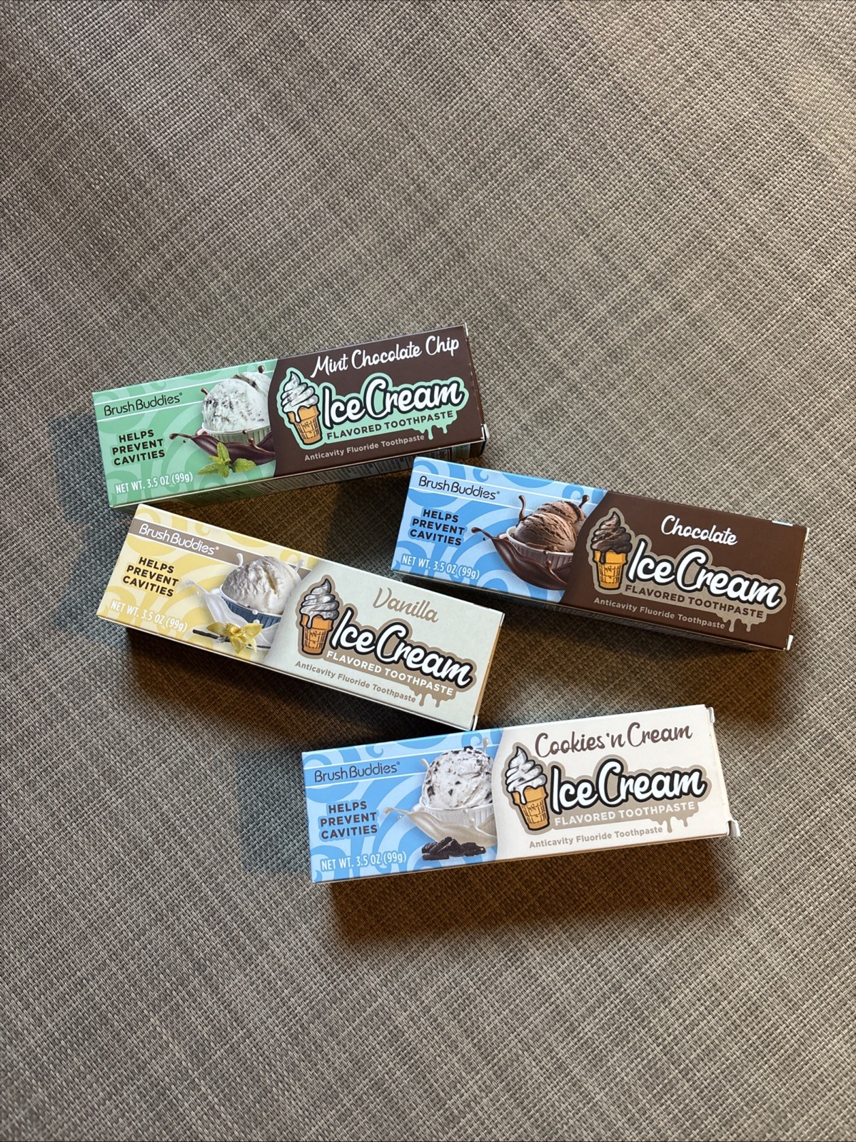 4xBrush Buddies Flavored Toothpaste COOKIES & CREAM Mint Chocolate Chip VANILLA