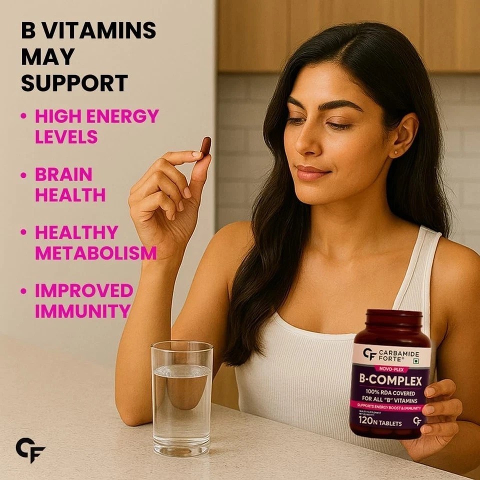 Carbamide Forte Vitamin B1 B2 B3 B5 B6 B9 B12 Complex 120 Tablets for Vitality