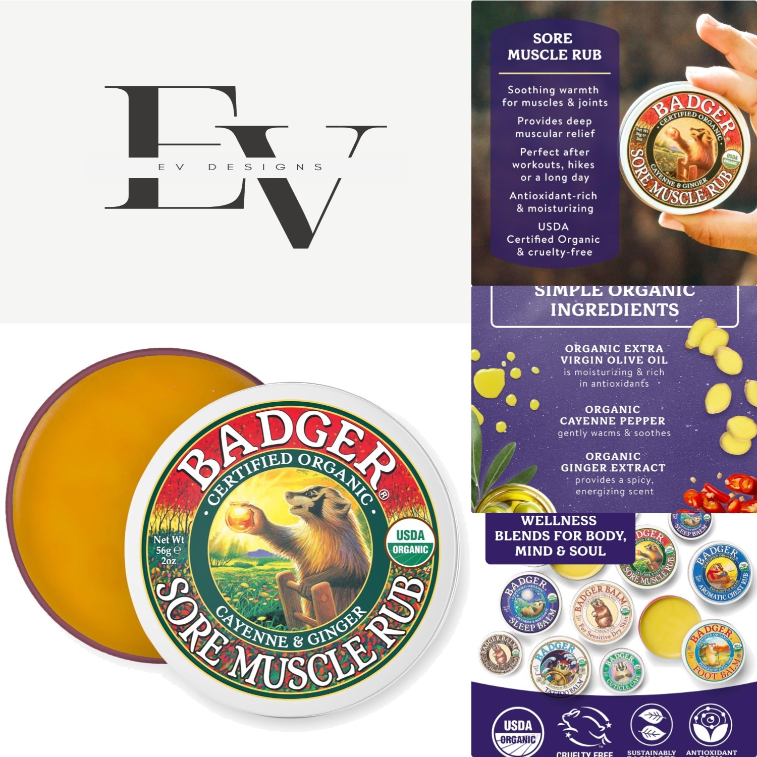 Natural Sore Muscle Balm – Organic Cayenne & Ginger 2 oz for Pain Relief