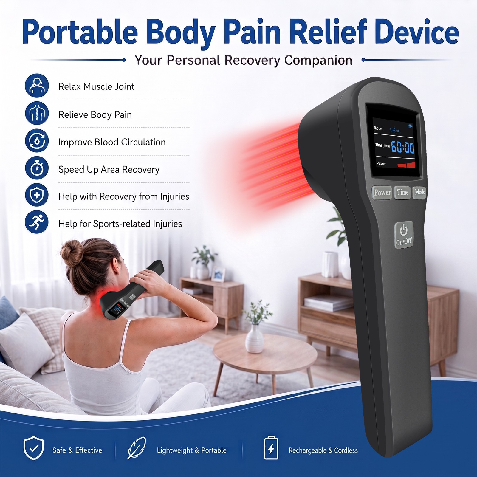 20 Diodes Red Light Laser Therapy Device 650nm 808nm for Back Knee Pain Home