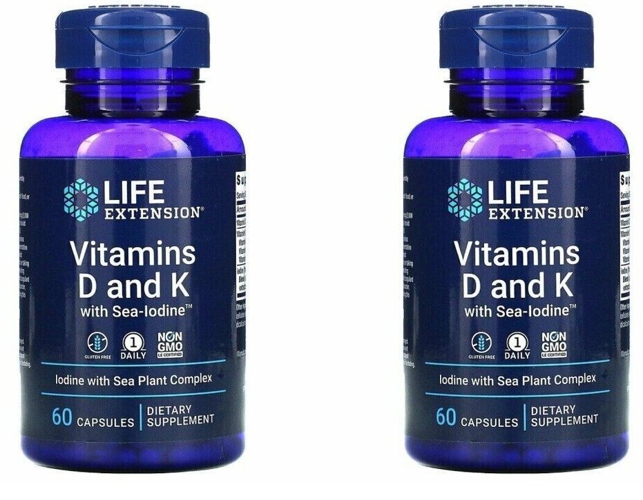 Vitamins D and K with Sea-Iodine Life Extension 2X60 Caps MK-7/K1/K2