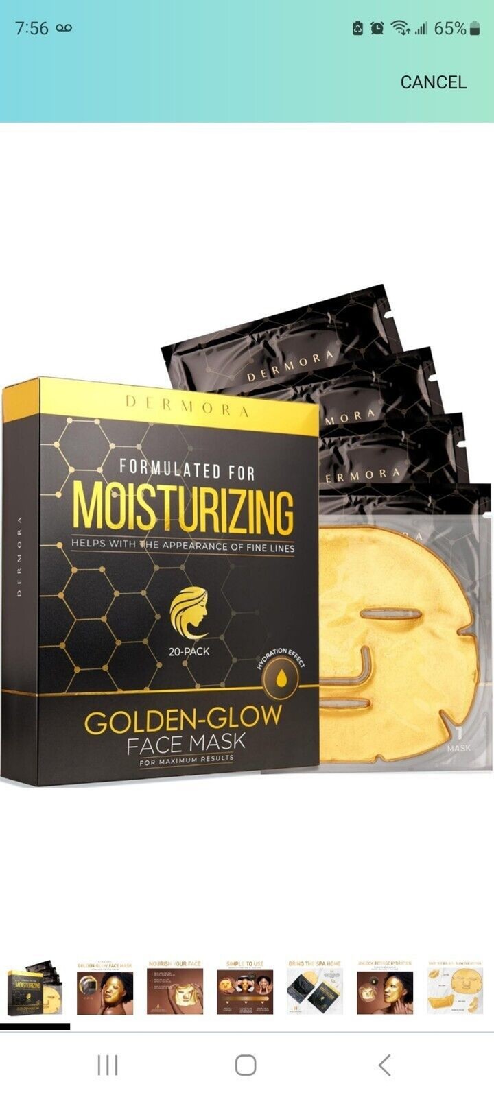DERMORA Skin Treatment Mask Golden Glow Face Mask – 20 Pack Face Gel Masks -…