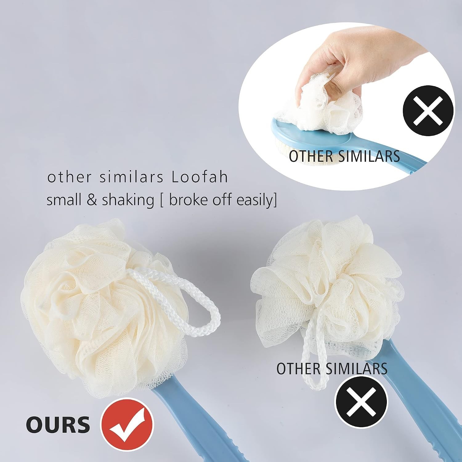 Long Handle Back Scrubber with Bristles & Loofah – Stress Relief for Bathing