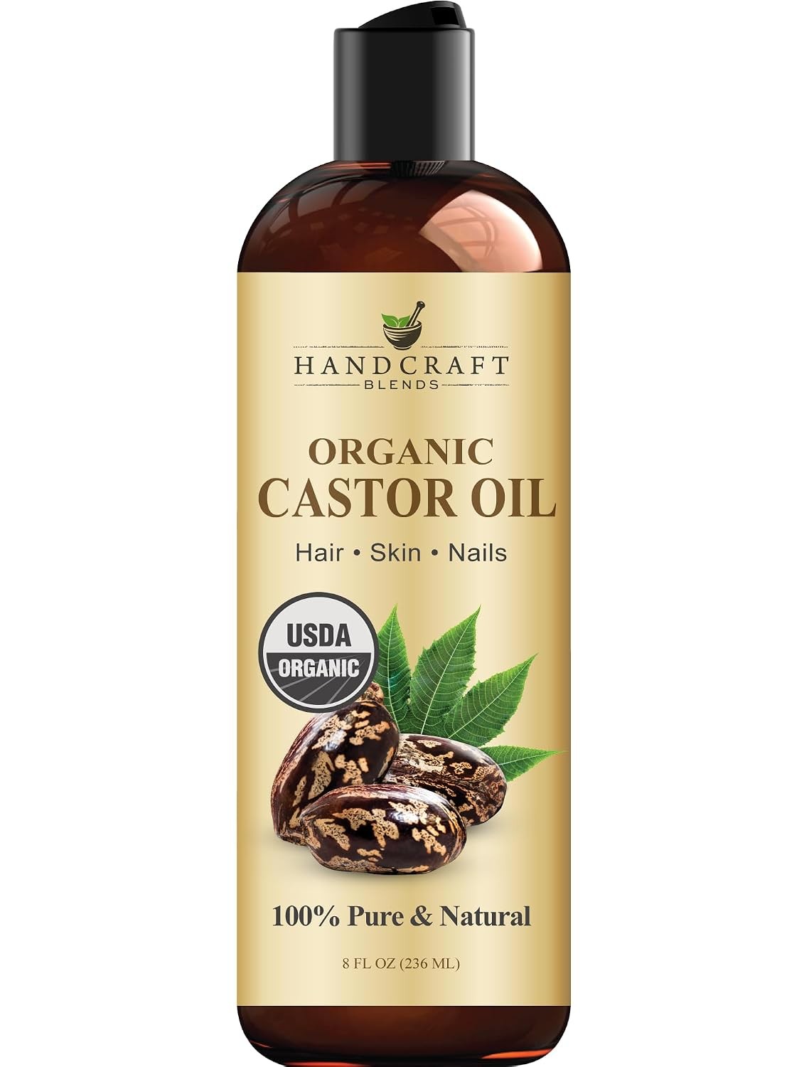 Handcraft Blends Pure Organic Castor Oil 8oz for Hair Eyebrows & Lashes