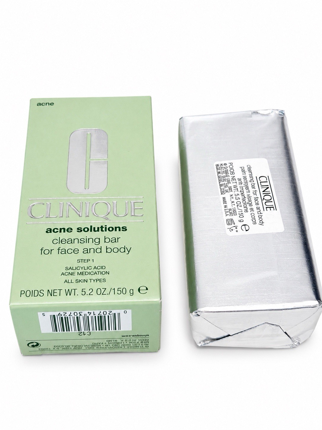 Clinique Acne Solutions Cleansing Bar Soap For Face and Body Full Size 5.2 oz