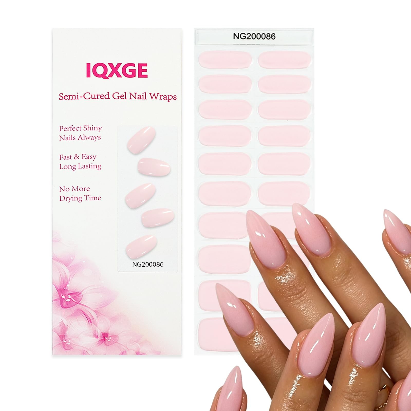 IQXGE Light Pink Semi Cured Gel Nail Strips 20Pcs UV Gel Nail Stickers Wrap |…
