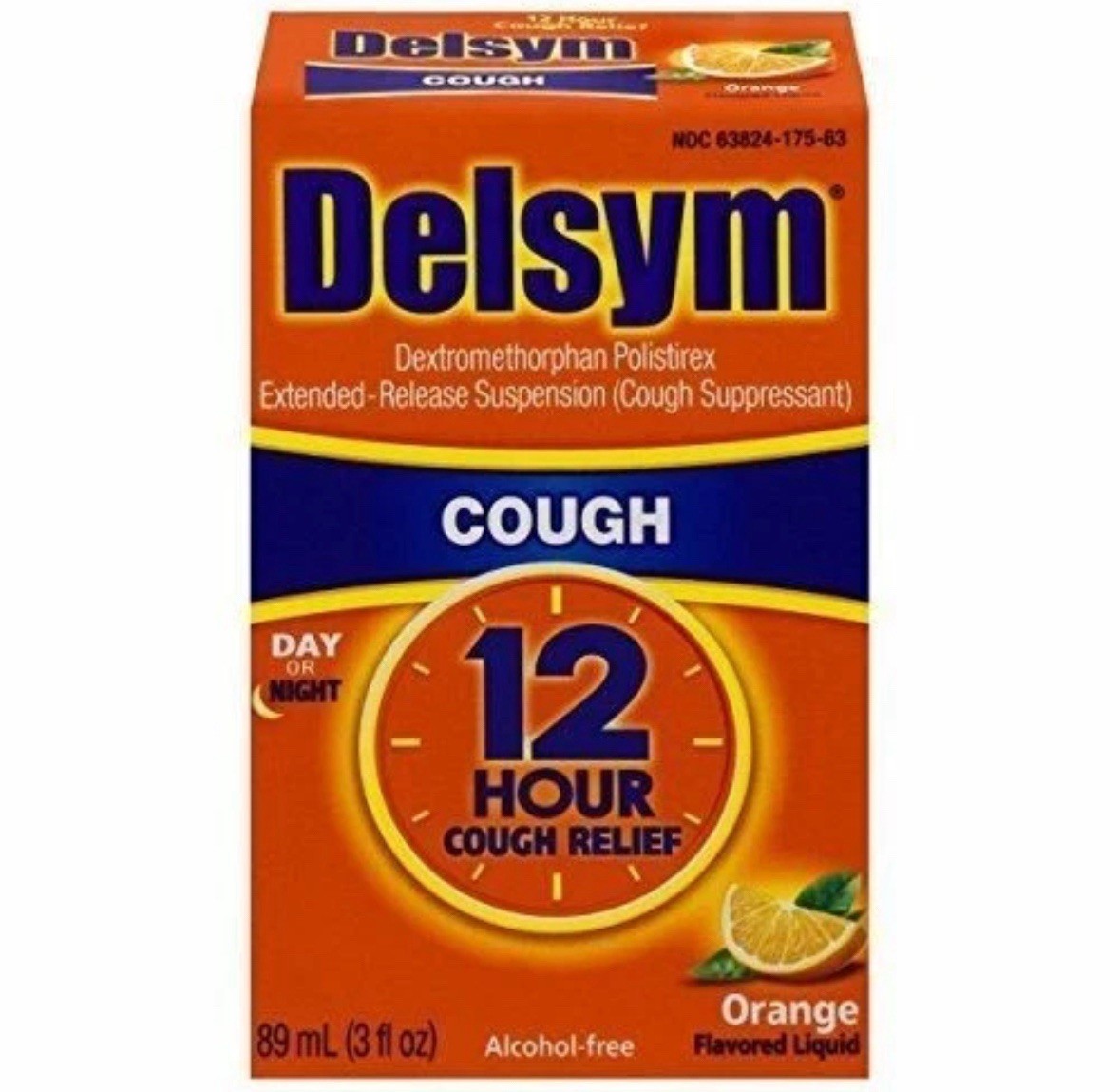 Delsym Cough Suppressant Oral Suspension 12HR Fast Relief Orange 3 oz Pack of 12