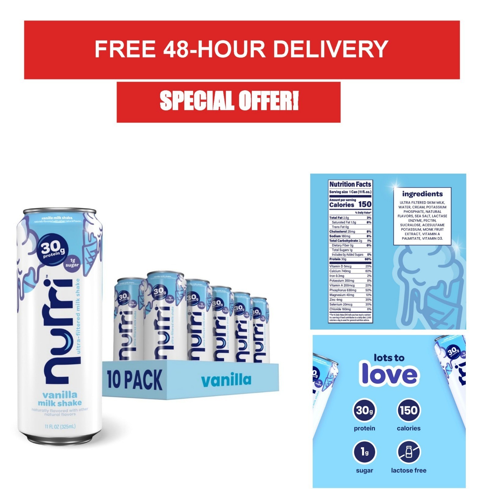 Nurri 30g Protein Ultra Filtered Milk Shake – Vanilla – Lactose Free