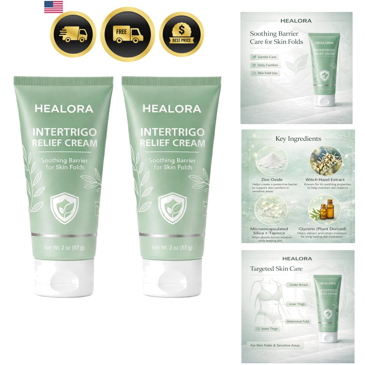 Healora Intertrigo Cream, Skin Fold Care & Chafing Support Cream, With Zinc O…